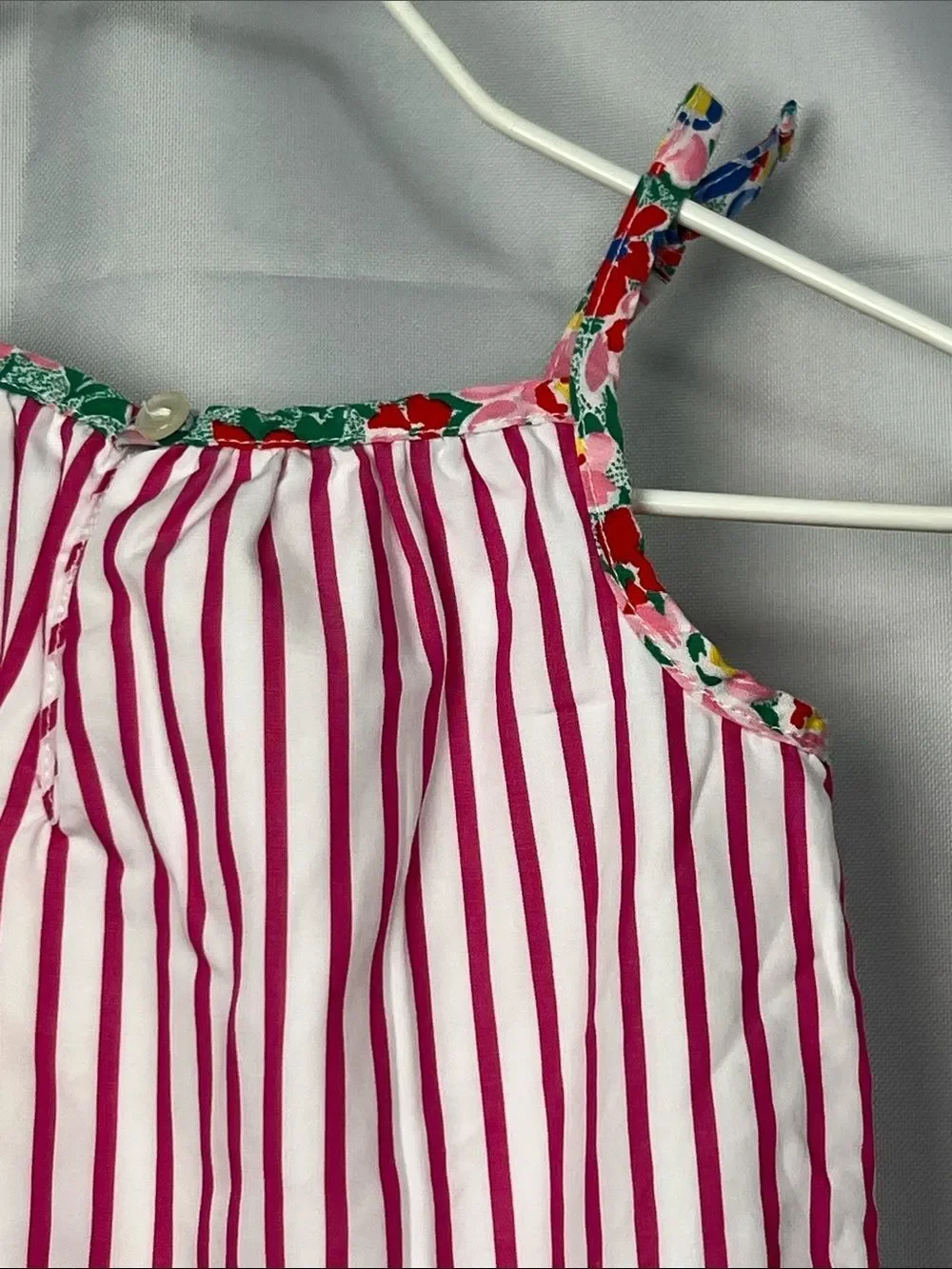 Ralph Lauren Fuchsia pink and white stripe cotton bubble romper floral trim 3 m